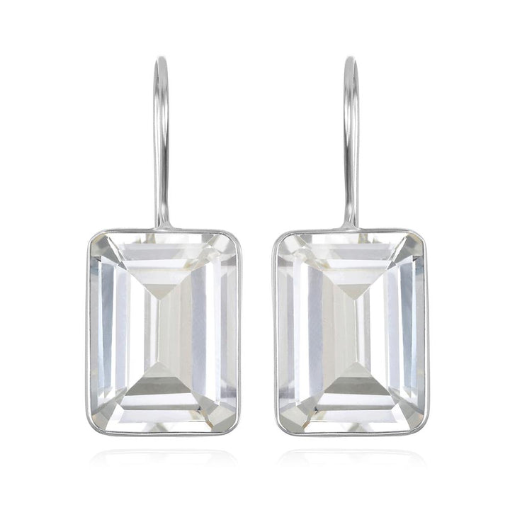 Emerald Cut Valencia Earrings - Crystal Clear Silver