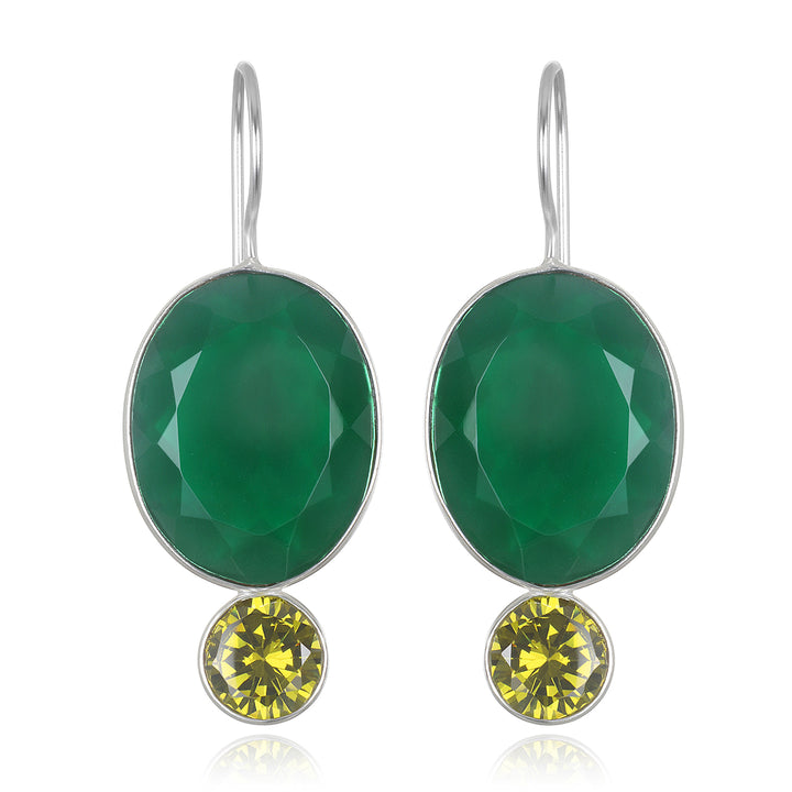 Valencia Grand Oval Earrings - Olive Silver